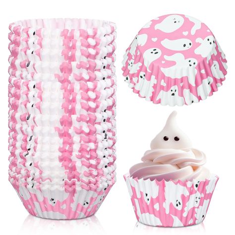 PRICES MAY VARY. HALLOWEEN CUPCAKE LINERS: Featuring a theme of Halloween with ghost patterns, colored mainly in pink and white, these cupcake liners are perfect decorations for holiday party table. Notice: the color may look slight different due to different production batches, please kindly understand. ABUNDANT QUANTITY: A total of 300pcs cupcake liners with delicate design, are included in the package, sufficient to meet your daily use or party supply. GOOD QUALITY: Made of quality paper mate Pink Ghost Party Ideas, Pink Halloween Tablescape, Pink Ghost Birthday Party, Pink Halloween Party, Ghost Theme Party, Ghost Cupcakes, Ghost Party, Halloween Tablescape, Paper Mate