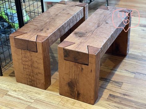 Small Wood Scrap Projects, Oak Projects, Timber Joints, Rustic Wood Bench, Woodworking Gifts, Recycling Diy, Wooden Benches, Cherry Stain, Dovetail Joints