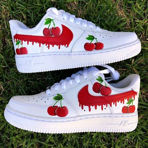 86e8f7ab32cfd12577bc2619bc635690desc53779387ri Drip Outfits, Cherry Design, Custom Shoes Diy, Nike Shoes Air Force, White Nike Shoes, Dr Shoes, Jordan Shoes Girls, Custom Nike Shoes, All Nike Shoes