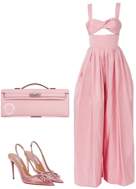 Discover outfit ideas for made with the shoplook outfit maker. How to wear ideas for pink heels and pink jumpsuit Pinknic Outfits, Light Pink Heels Outfit, Light Pink Outfit Ideas, Pink Brunch Outfit, Light Pink Jumpsuit, Pink Heels Outfit, Pink Jumpsuits Outfit, Blush Pink Outfit, Heels Outfits Dress