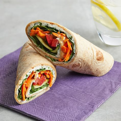 Cheap Healthy Lunch, Veggie Roll Ups, Veggie Wrap, Eating Well Recipes, Whole Wheat Tortillas, Veggie Wraps, Easy Veggie, Sandwiches And Wraps, Eat Better