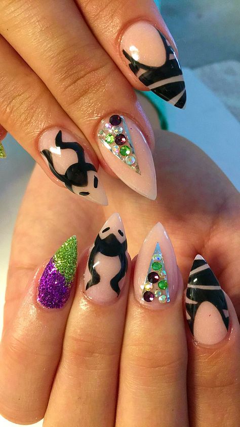 Disney Villian Nail Art, Maleficent Nails Designs, Villian Nails, Maleficent Nail Art, Disney Villain Nails, Villain Nails, Maleficent Nails, Avengers Nails, Disneyland Nails