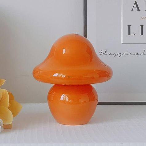 Mushroom Lamp Shade, Led Lights Design, Orange Mushroom, Small Nightstand, Lamp Glass, Glass Mushrooms, Mushroom Decor, Mushroom Design, Mushroom Lamp