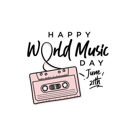 Happy world music day celebration Hand draw typography - Vector World Music Day Poster, Happy Music Day, Music Day Poster, Happy World Music Day, World Music Day, Music Day, Happy June, Happy Music, Typography Hand Drawn