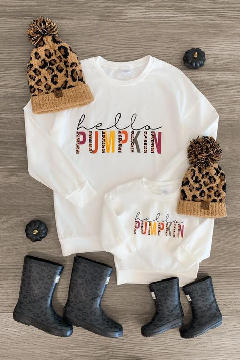 Mom & Me - Hello Pumpkin White Top - Sparkle in Pink Candy Costumes, Cow Costume, Sparkle In Pink, Hello Pumpkin, Children Top, Long Sleeve Design, Mommy And Me Outfits, Mom Kid, Girl Mom