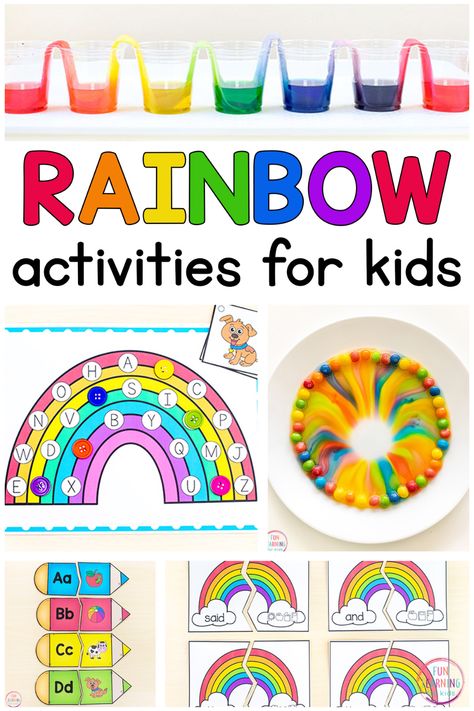 These fun rainbow activities for preschoolers and kids in elementary are sure to be a hit! From literacy to math to science and more, there are rainbow theme activities for you! Plus, lots of free rainbow printables too! Rainbow Activities 3rd Grade, Rainbow Lesson Kindergarten, Rainbow Language Activities Preschool, Rainbow Literacy Activities, Stem Rainbow Activities, Rainbow Crafts Preschool, Rainbow Lessons, Butterflies Activities, Shape Activities Preschool