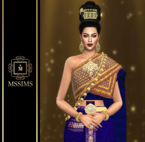 SRIVILAI | MSSIMS4 on Patreon Royalty Clothing, Indonesian Clothing, Spanish Outfits, Thailand Dress, Sims 4 Cheats, Royal Clothes, Arabian Dress, Thai Clothes, Tumblr Sims 4