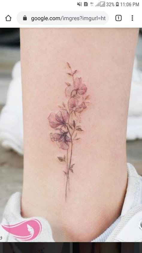 Wild Flowers Tattoo, Pea Tattoo, Capricorn Constellation Tattoo, Sweet Pea Tattoo, Bloom Tattoo, Colour Tattoos, Capricorn Constellation, Ankle Tattoos For Women, Ankle Tattoos