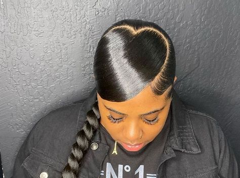 Slicked Back Braided Ponytail, Ponytail With Heart, Slick Back Hairstyles, Hairstyles Female, Slick Hair, Slick Ponytail, Slicked Back Ponytail, Heart Braid, Weave Ponytail