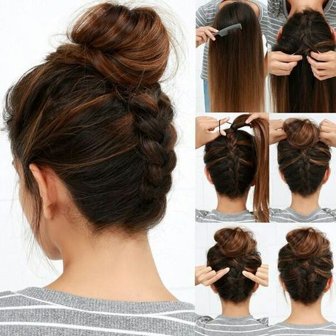 Hair Knot Tutorial, Reverse Braid, Top Knot Hairstyles, Hair Bun Tutorial, Penteado Cabelo Curto, Holiday Hairstyles, Braided Bun, Trik Fotografi, Hair Dos