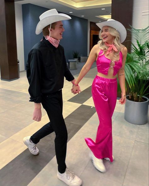 barbie movie hot pink cowboy halloween couples costume 2023. barbie and ken. Barbie Movie Ken Outfits, Barbie Halloween Costume Couple, Diy Barbie And Ken Costume, Cowboy Ken Costume, Cowboy Ken And Barbie Costume, Diy Ken Costume, Cowboy Couples Costume, Barbie Couple Costume, Cowboy Couple Halloween Costumes