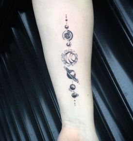 CafeMom.com : Space Travels : 50 Intricate Geometric Tattoos That Are Breathtaking -- This geometric tattoo represents the galaxy and our universe in the most literal sense! The planets truly are aligned -- and looking beautiful, by the way. More from CafeMom: 32 Matching Couple Tattoos to Share Forever & Ever Alignment Tattoo, Planet Alignment, Geometric Bear, Birth Photos, Geometric Tattoos, Sacred Geometric, Matching Couple Tattoos, Bear Tattoo, Our Universe