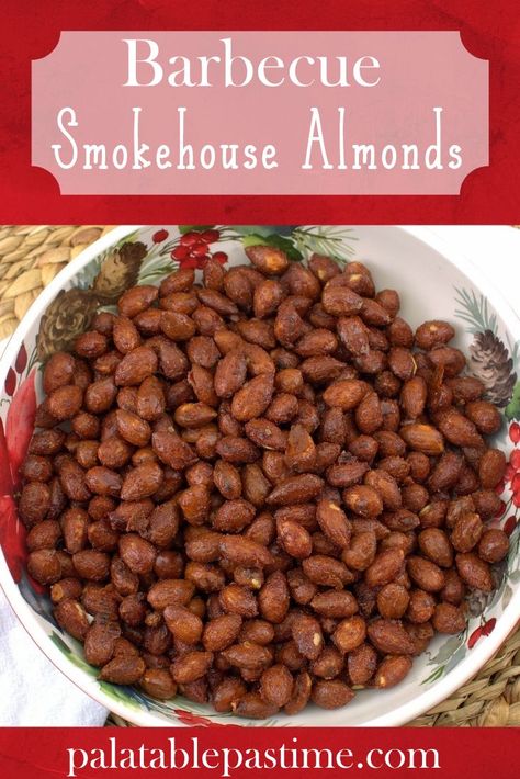 Barbecue Smokehouse Almonds have a sweet and spicy bbq coating on smoky almonds for a wonderful holiday nibble or food gift. Smokehouse Almonds Recipe, Road Snacks, Spiced Popcorn, Peanut Butter Dip, Masala Spice, Chunky Peanut Butter, Popcorn Recipes, Barbecue Recipes, Breakfast Brunch Recipes