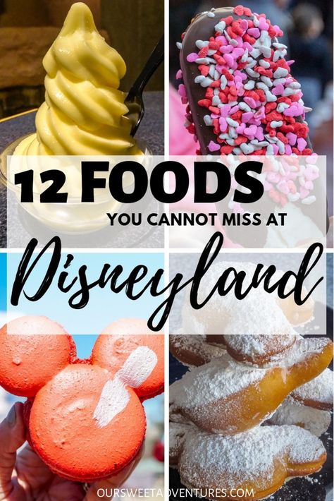 You must try these 12 foods at Disneyland during your visit. These cute creations inspired by beloved Disney characters are magically delicious. #Disneyland #FoodTravel #Food #Desserts #USAtravel #California Must Try Disneyland Foods, Travel Desserts, Disneyland Desserts, Best Disneyland Food, Disneyland Snacks, Mint Julep Bar, Dole Pineapple Juice, Dreamy Desserts, Disneyland Secrets