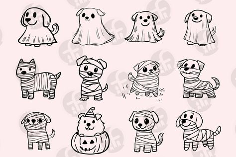 Cute Ghost Doodles, Svg Halloween, Cute Halloween Clip Art, Animal Ghost Drawing, Ghost Dog Drawing, Ghost Doodle, Halloween Clip Art, Dog Ghost Painting, Halloween Doodles