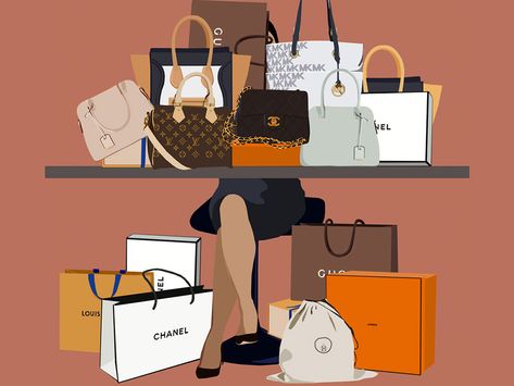 What Designer Bags Have Meant to My Immigrant Family #wysluxury Bag Background Wallpaper, Designer Bags Drawing, Shopping Illustration Art, Shopping Bags Illustration, Bag Wallpaper, Bags Illustration, Shopping Poster, Shopping Illustration, Shopping Photos