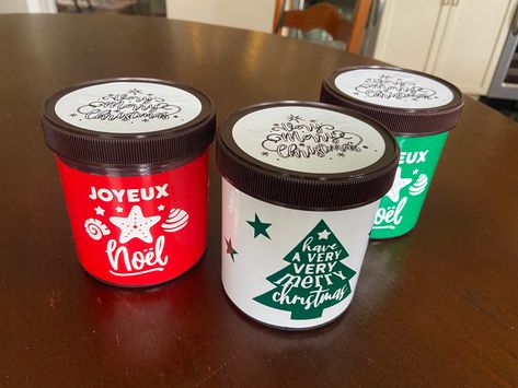 Up-cycled, repurposed Talenti containers Talenti Jar Repurpose, Talenti Jar, Cookie Container, Christmas Cookie Exchange, Cookie Exchange, Christmas Jars, Jar Crafts, Diy Christmas Gifts, Christmas Cookies