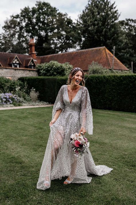 Bride in a silver sequin wedding dress | Epic Love Story White Beach Wedding Dresses, Sequin Wedding Dress, Beach Wedding White, Epic Love, Metallic Wedding, Wedding Dress Sequin, Sparkly Wedding, Tipi Wedding, Sequin Wedding