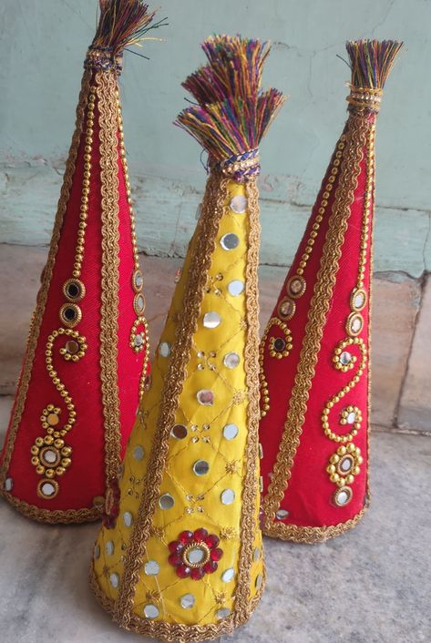 Sakharpuda Packing, Shaadi Decor, Cone Decoration, Engagement Invite, Wedding Packaging, Trousseau Packing, Invite Design, Pooja Thali, Sugar Cones