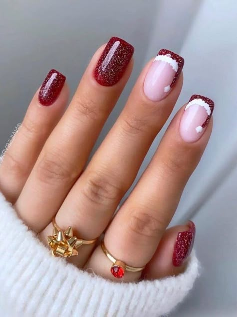 Christmas Powder Nails, Powder Christmas Nails, Dip Powder Christmas Nails, Red Christmas Nails Short, Fast Nail, Nail Tip Designs, Christmas Gel Nails, Seasonal Nails, Festival Nails