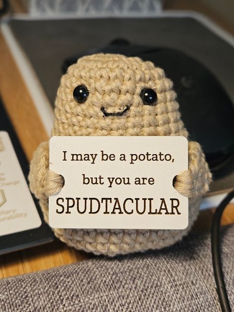 Exams Motivation, Positive Potato, Potato Sack, Cute Potato, Desk Buddy, Cheer Up Gifts, Knitting Basics, Pioneer Gifts, Crochet Food