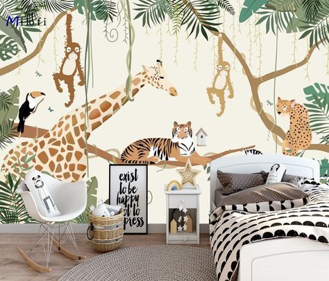 Cartoon Jungle, Animal Kids Room, Animals Jungle, Animal Mural, Jungle Nursery, Zebra Animal, Jungle Wallpaper, Magical Fairy, Mural Wall