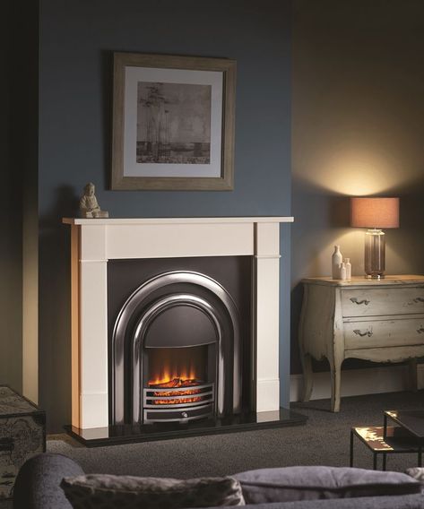 The Provident Electric Suite offers a classic Victorian Aegean Limestone mantel with an ultra realistic electric fire, making it a fine choice for any modern or traditional home. This electric fireplace is perfect for those who want the look a nd feel of a real fire without any of the hassle. The Provident insert is available in a Black or Highlighted finish and consists of a back panel and fireframe. By integrating both these components, we are able to create a highly efficient electric fire. Contemporary Gas Fires, Insert Stove, Marble Fire Surround, Fireplace Styles, Limestone Fireplace Surround, Granite Hearth, Inset Stoves, Victorian Fireplace, Fireplace Set