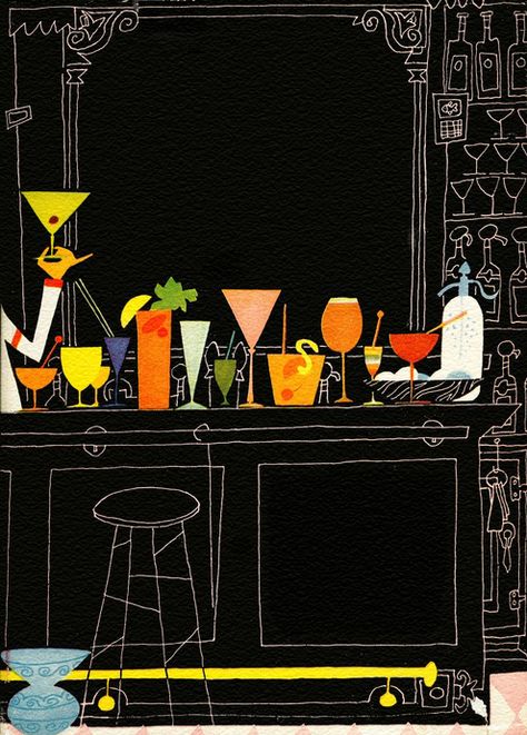 Mid-Century Modern Graphic Design Cocktail Illustration, Mid Century Illustration, Colored Glasses, Cocktail Art, Theme Halloween, Mid Century Art, Retro Illustration, Modern Graphic Design, Design Graphique