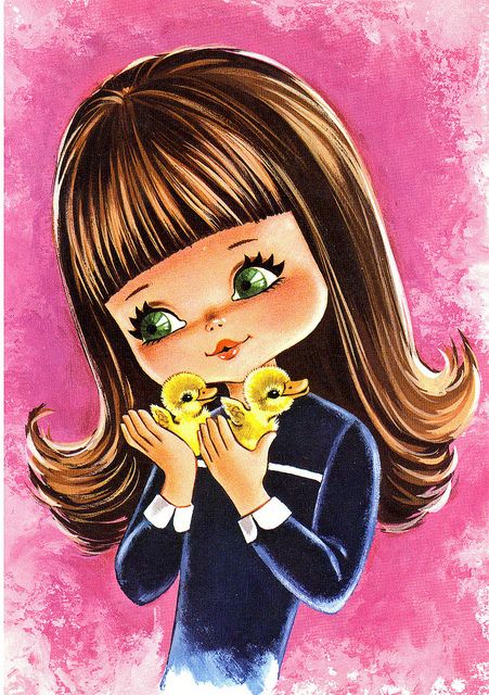 〆(⸅᷇˾ͨ⸅᷆ ˡ᷅ͮ˒).                                                              Big Eyed Girl Vintage Postcard Shojo Anime, Postal Vintage, Big Eyes Art, Sarah Kay, Girl Vintage, Art And Illustration, Childrens Illustrations, Childrens Art, Vintage Pictures