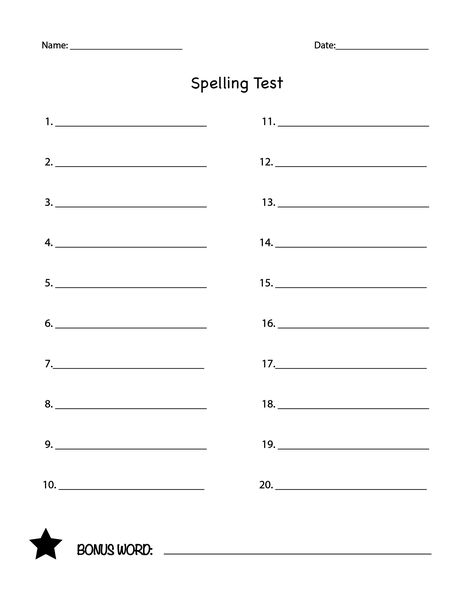 Spelling test (free download) Spelling Test Template, Spelling Quiz, Sight Word Spelling, 2nd Grade Writing, English Spelling, Spelling Test, Homeschool Crafts, Writing Paper Printable, Spelling Lists