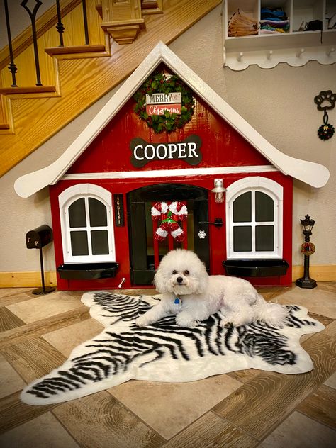 Husband completed Cooper’s home understairs using parts from a kids outdoor playhouse purchased @ Walmart online. Home Salon Decor, Kids Outdoor Playhouse, Kids Playhouse Outdoors, Doggie Door, Indoor Dog House, Outdoor Playhouse, Playhouse Ideas, Christmas Lodge, Dog Hotel