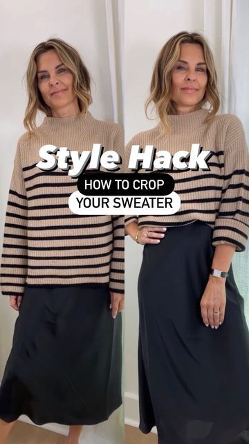 Bra Band Tuck Sweater, Sweater Tuck Hack Dress, Sports Bra Sweater Hack, Sweater Tucked Into Dress, Tuck Sweater Into Bra Hack, Tuck In Sweater How To, Oversized Sweater Tuck, Tuck Sweater Into Skirt, How To Tuck A Sweater Into A Skirt