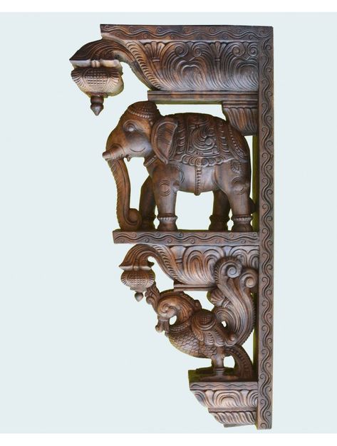 Hamsa(Annapakshi) with Elephants wall Brackets 36" Wooden Coffee Table Designs, Pooja Door Design, Kitchen Window Coverings, Lcd Panel Design, Ganpati Decoration At Home, Door Design Photos, Single Door Design, Drawing Room Decor, Indian Artwork