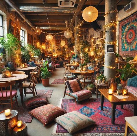 An intimate Bohemian Dinning experience Circular Cafe, Bohemian Coffee Shop, Cozy Cafe Interior, Bohemian Bar, Cafe Design Inspiration, Antique Cafe, Stretch Tent, Friends Cafe, Book Coffee