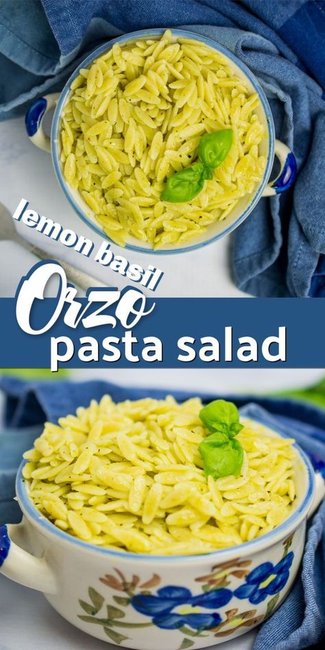 This tasty lemon basil orzo pasta salad is an easy summer dish! It has only a handful of ingredients but is filled with fresh flavor thanks to the lemon and basil dressing. Excellent for taking along your next cookout or outdoor barbecue. #orzo #pastasalad #cookout Lemon Basil Orzo, Basil Orzo, Easy Summer Dishes, Vegetarian Side Dish Recipes, Orzo Pasta Salad, Vegetarian Side Dishes, Orzo Salad, Lemon Basil, Easy Pasta Salad