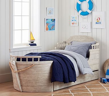 Voyager Bed and Trundle Boat Beds For Boys, Toddler Boat Bed, Bunk Beds Bedroom, Nautical Kids Bedroom, Hunters Bedroom, Treehouse Loft Bed, Boat Bed, House Frame