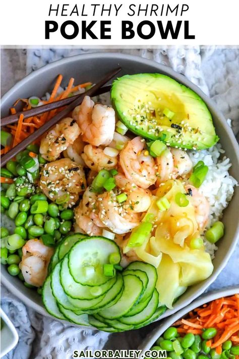 Fresh, flavor packed Shrimp Poke Bowls will be a weekly favorite. You can enjoy them low-carb or served over rice for a delicious and healthy dinner recipe or lunch idea. These bowls are so tasty and way more affordable than take out poke! The family will love them. Shrimp Poke Bowl, Soy Sauce Dressing, Poke Recipe, Asian Seasoning, Power Bowl Recipe, Dairy Free Recipes Easy, Poke Bowl Recipe, Teriyaki Bowl, Power Bowl