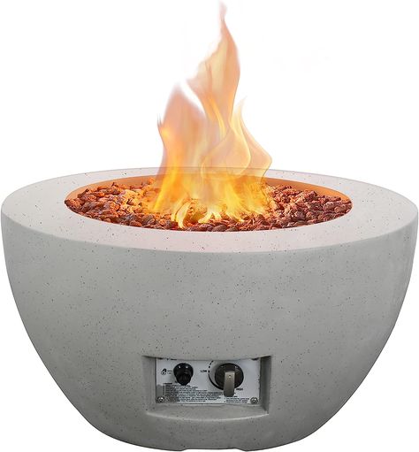 25 Inch Propane Fire Table, 50,000 BTU Large Concrete Fire Pit Table for Outdoor Garden Patio, Smokeless Gas Fire Pit with Waterproof Cover, Side Handles Propane Fire Table, Firepit Table, Outdoor Fire Pit Table, Concrete Light, Wood Fire Pit, Concrete Bowl, Fire Pit Bowl, Concrete Fire Pits, Gas Fire Pit Table