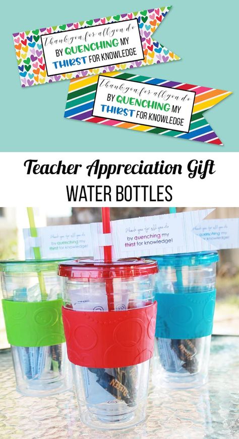 Teacher Appreciation Gift: Water Bottles. Fill a water bottle or straw cup with fun treats for your favorite teacher. Apple Ideas, Apple Craft, Healthy Gift, Straw Cup, Favorite Teacher, Fun Treats, Teacher Appreciation Gift, Teacher Appreciation Week, Gifts For Teachers