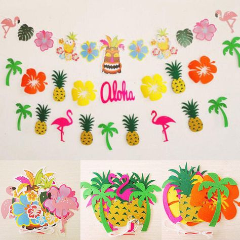 Hawaii Flamingo Garland Pineapple Bunting Banner Birthday Party Summer Garden Pineapple Garland, Garland Leaves, Summer Bunting, Summer Party Decor, Home Birthday Party, Flamingo Birthday Party, Flamingo Theme, Hawaiian Birthday, Banner Garland