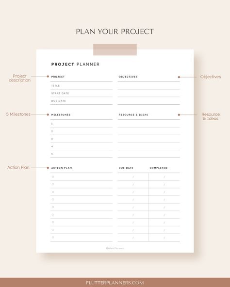 Project Planner Printable | Work Management Planner, Project action plan template, Digital Business Planner, A5, A4, Letter, Half Letter kidsplanner #minimalistplanner🗃️ Work Project Planner Printable Free, Project Management Tracker, Personal Project Planners, Project Planner Printable Free, Deadline Planner, Project Planners, Business Planner Printables, Project Printable, Project Planner Template