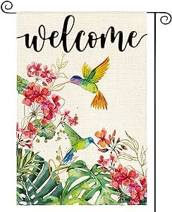 AVOIN colorlife Hummingbird Floral Welcome Garden Flag 12x18 Inch Double Sided Outside, Spring Summer Burlap Small Yard Outdoor Flag Summer Flowers Garden, Garden Flag Stand, Outside Decorations, Burlap Fabric, Yard Flags, Small Yard, Outdoor Flags, Welcome Spring, Flag Stand