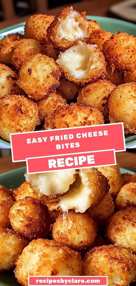 Whip up these Golden Fried Cheese Bites for a snack that’s sure to satisfy. Coated in a Parmesan and breadcrumb mixture, then fried to perfection, these mozzarella bites are crispy on the outside and deliciously melty inside. Key Ingredients: 1/2 cup breadcrumbs 1/4 cup grated Parmesan cheese 1 large egg Vegetable oil (for frying) Fried Cheese Bites, Mozzarella Bites, Cheese Bites Recipe, Fried Cheese, Homemade Cookbook, Cheese Bites, Easy Snack Recipes, Easy Cooking Recipes, Parmesan Cheese