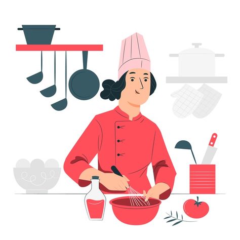 Discover thousands of free-copyright vectors on Freepik Cooking Illustration Art, Culinary Illustration, Chef Illustration, Cooking Illustration, Cook Illustration, Kitchen Cartoon, Cartoon Chef, Work Food, Cooking Design