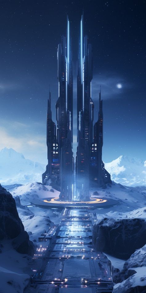 Snow Planet Scifi Concept Art, Sci Fi Castle, Sci Fi Background, Earth City, Sci Fi Architecture, Joker Poster, Sci Fi City, Dreamy Artwork, Alien Worlds