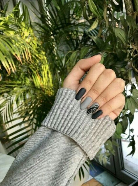 Gray Black Nails, Grey And Black Nails Designs, Black And Grey Nails Designs, Black Grey Nails, Gray And Black Nails, Fun Black Nails, Grey And Black Nails, Black And Gray Nails, Black And Grey Nails