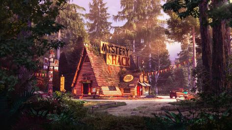 Mystery Shack, Gravity Falls, In The Woods, Gravity, The Old, Cabin, Trees, Forest, Wallpapers