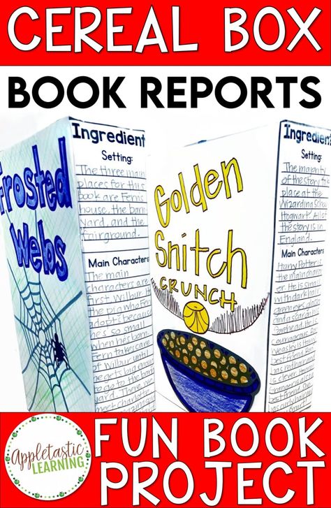 Cereal Box Book Report projects are fun, unique, and easy for students in 3rd, 4th, 5th, 6th grades and middle school! This creative book report idea has templates, rubrics, graphic organizers, writing activities, and awards! Students learn how to make a cool cereal box book report for fiction, nonfiction, and biographies with this DIY book report packet! Printable book report templates are great for elementary students. Fifth Grade Book Report, Book Report Ideas 3rd Grade, Unique Book Report Ideas, Homeschool Book Report Ideas, 6th Grade Book Report Template, Cereal Box Biography Project, Creative Book Report Ideas Elementary, Cereal Book Report Ideas, Book Report Projects Elementary