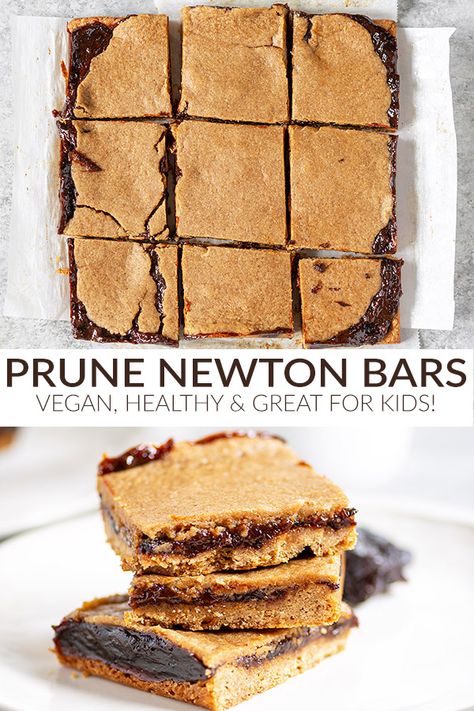 Homemade Prune Bars! If you like fig newtons, then you will LOVE this healthy homemade version made with prunes! Lightly sweetened and vegan, perfect for kids. Prune Bars, Prunes Dessert, Prune Recipes, Healthy Snack Recipe, Fig Newtons, Sugary Food, Vegan Dessert Recipes, Healthy Homemade, Vegan Baking