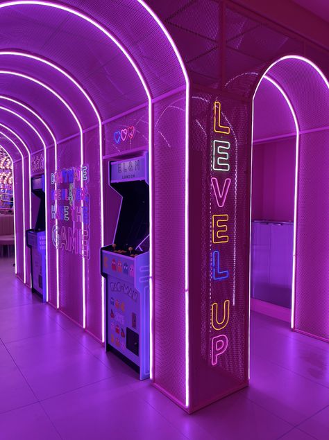 Our new Soho Instagrammable hotspot is now open! Inspired by the 90’s music and retro arcade gaming culture EL&N Wardour Street is truly unique! Join us for a treat and a play, GAME IS ON! Fonda Paisa, Zigarren Lounges, Arcade Bar, Dreamscape Architecture, Theatre Inspiration, Arcade Room, Nightclub Design, Retro Arcade, Play Game